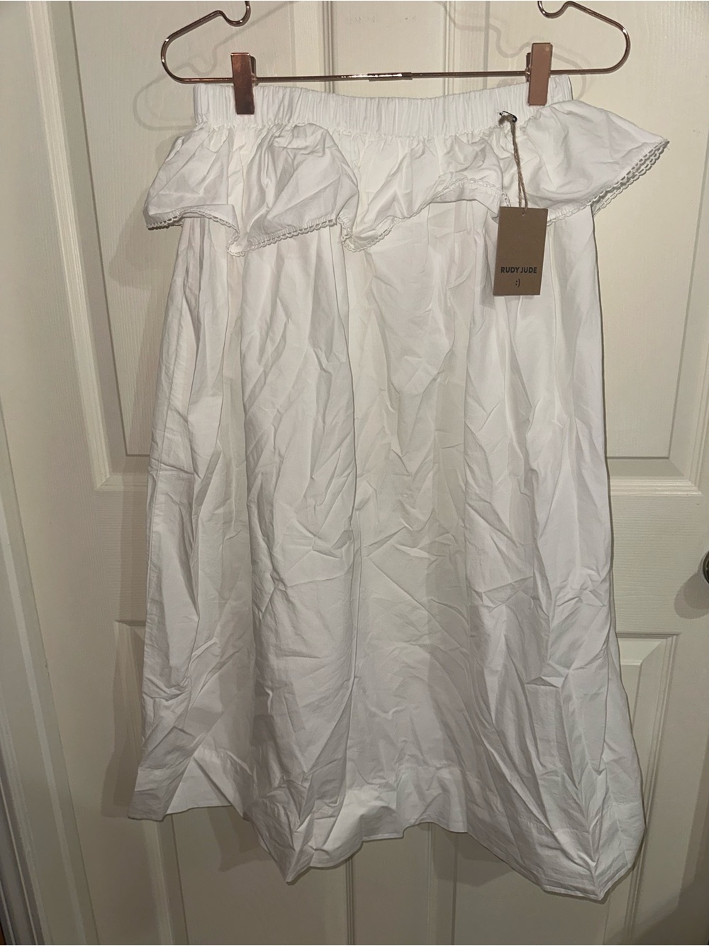 Rudy Jude White Peplum Ruffle Midi Skirt M Organic Cotton NWT